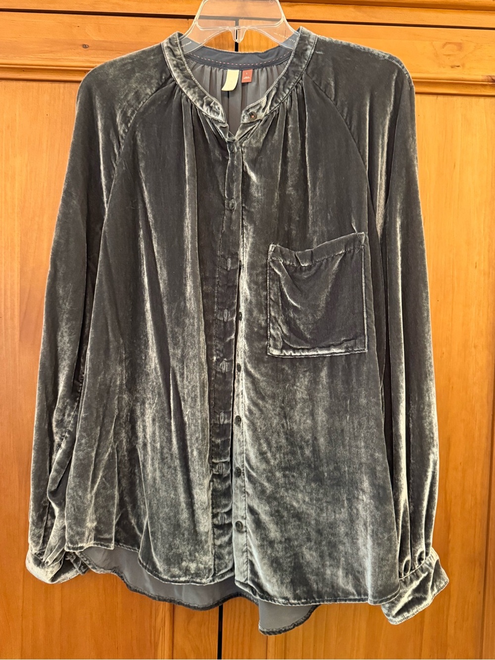 Anthropologie Pilcro LS Gray Velour Velvet Button Down Peasant Top L